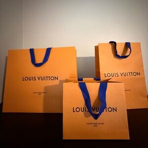 Louis Vuitton Shopping Bags Assorted Sizes Blue Handles Authentic